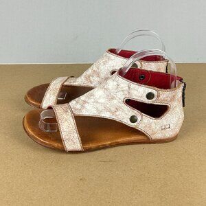 Bed Stu Soto Cutout Leather Sandals Womens 6 Tan Red Heel Zip Casual